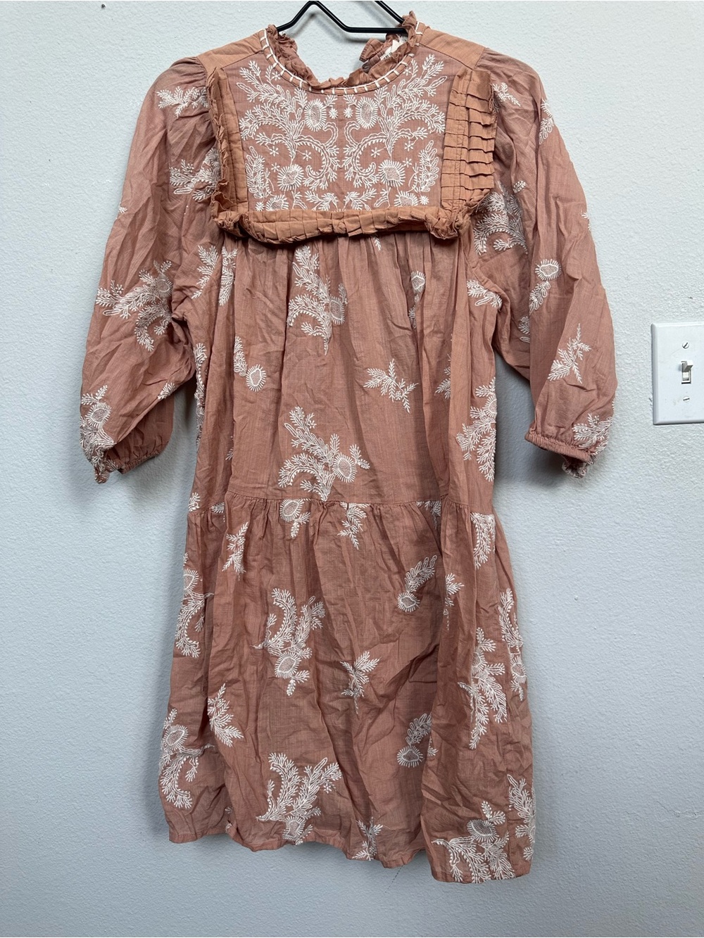 Anthropologie Dusty Rose Embroidered Long Sleeve Dress